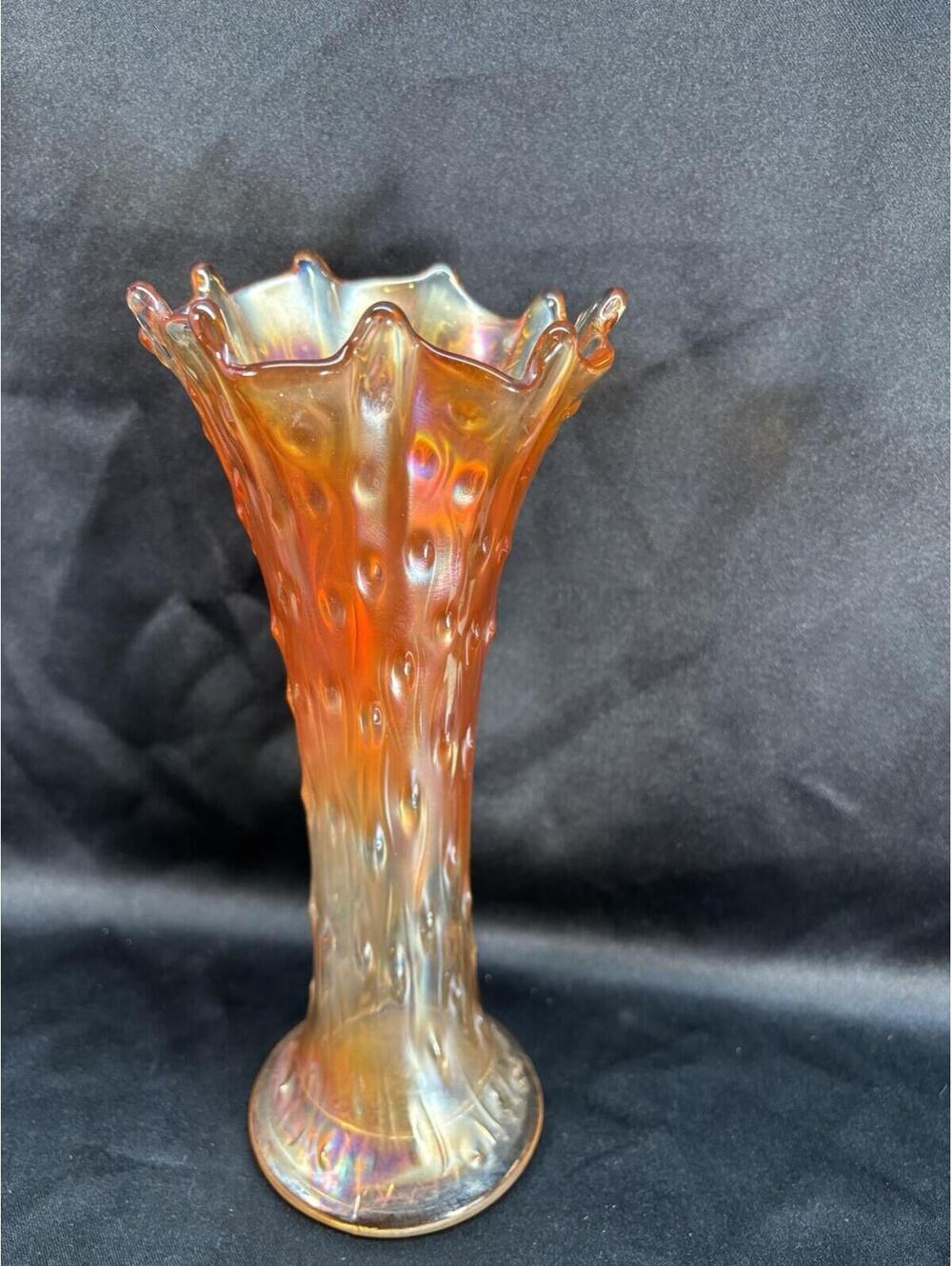 150 - Vintage Northwood Marigold Carnival Glass Tree Truck Vase 9.5”